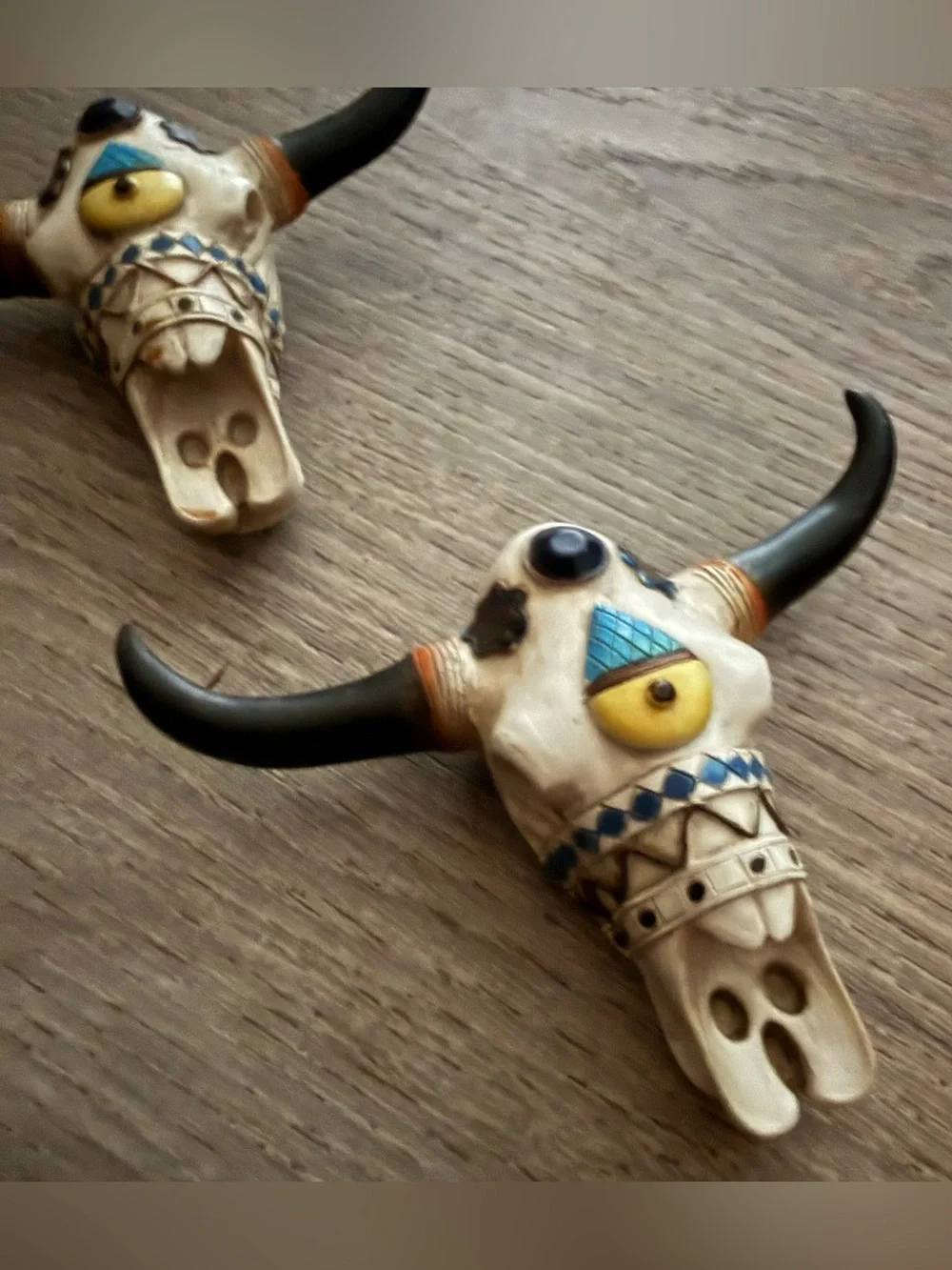 Set of 2 Southwestern Longhorn Skull Wall Hooks | Rustic Western Boho Decor